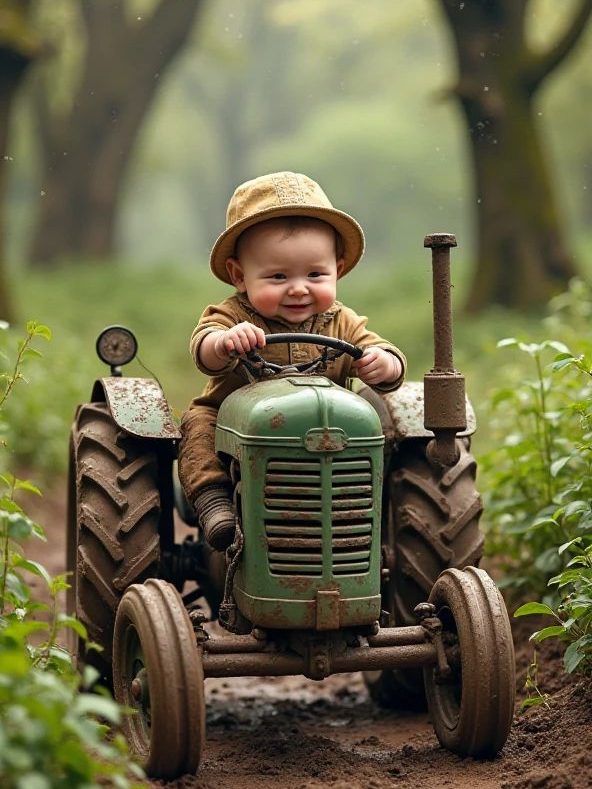 Kids playing with tractor