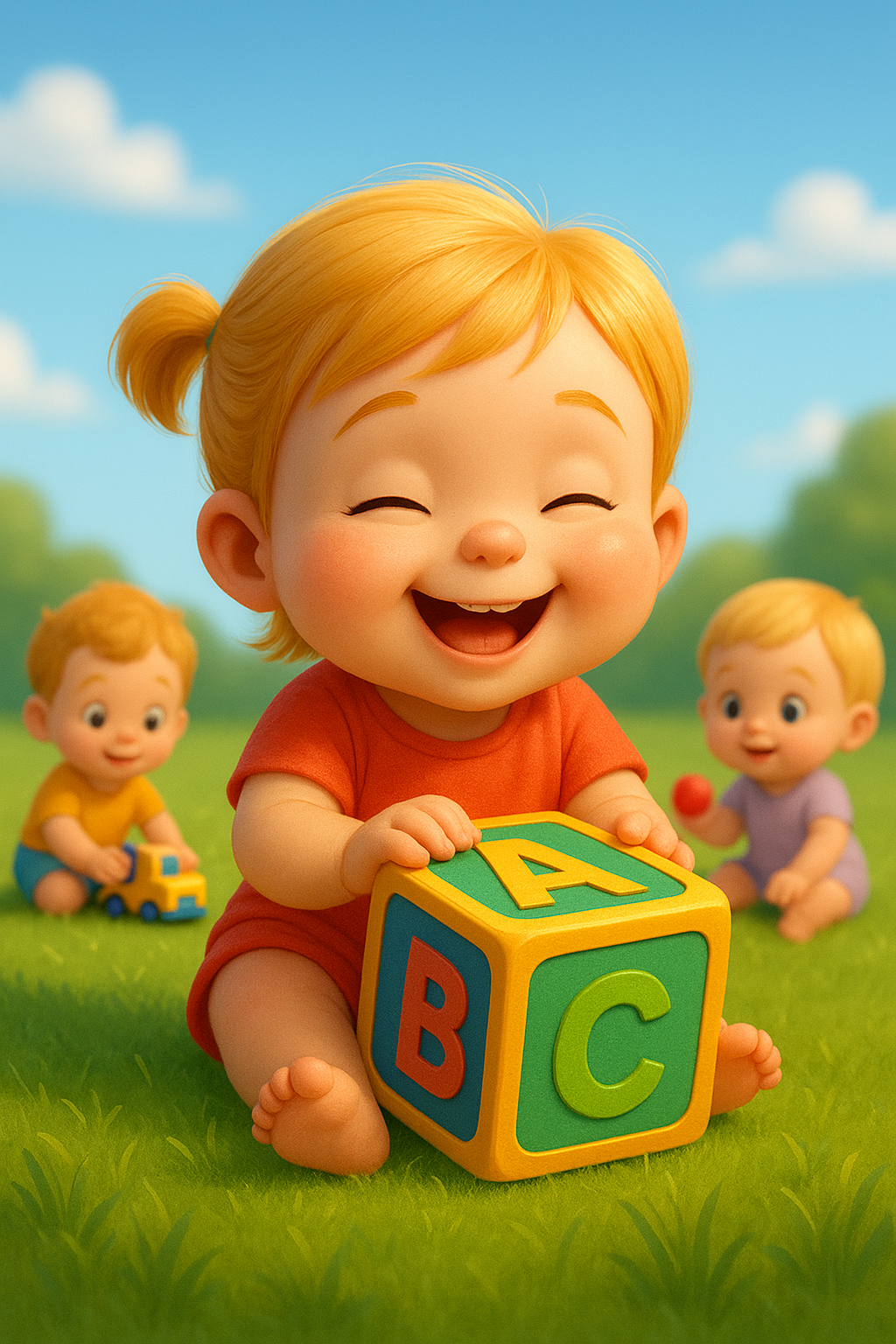 Baby playing with Block